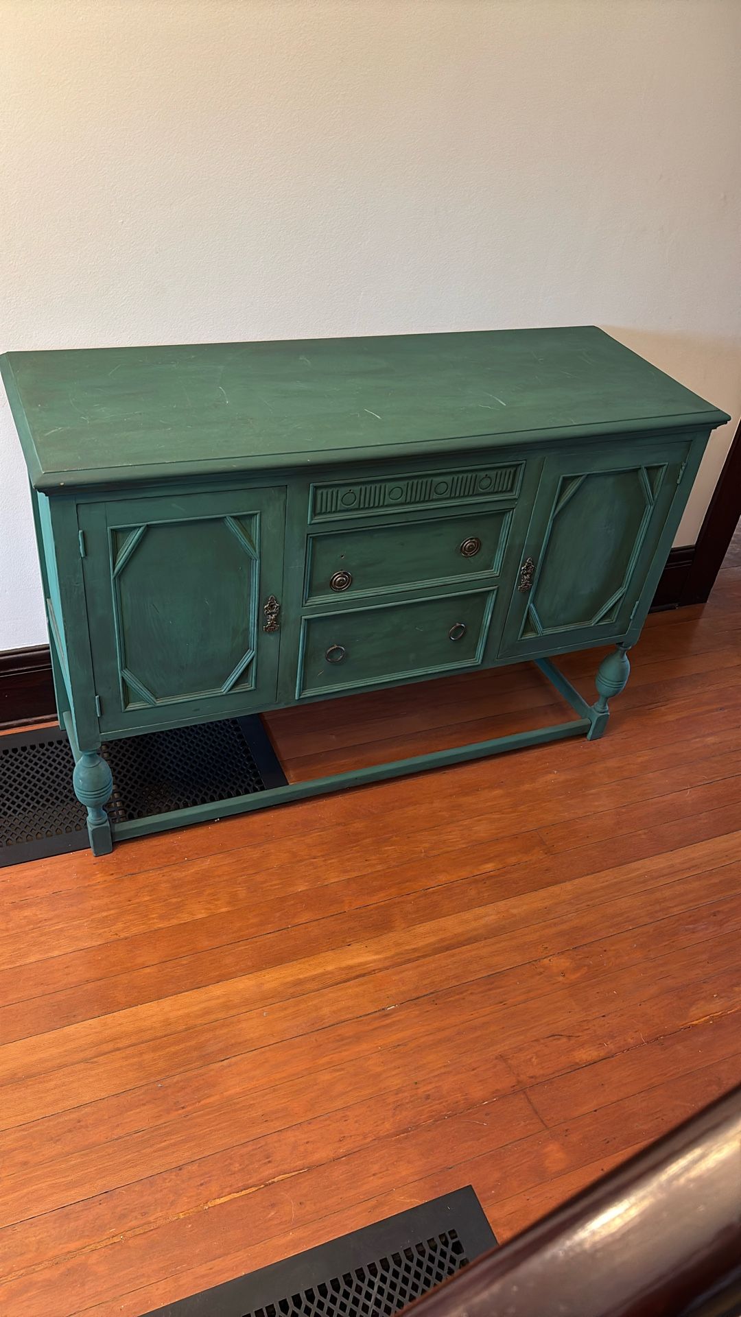 Antique Green With Walnut Inside Buffet Entryway Console Table