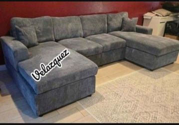 ✅️✅️4 pc grey corduroy fabric sectional sofa with double chaise.✅️✅️✅️