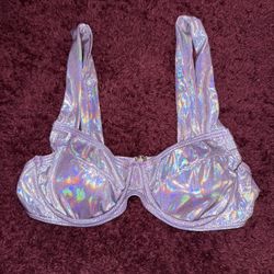 2000s Y2K Rainbow Silver Holographic Sexy Rave Bikini Top