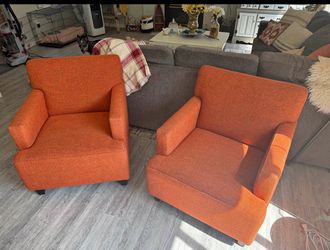 accent chairs in orange with espresso-finished wood legs pick up in Orting