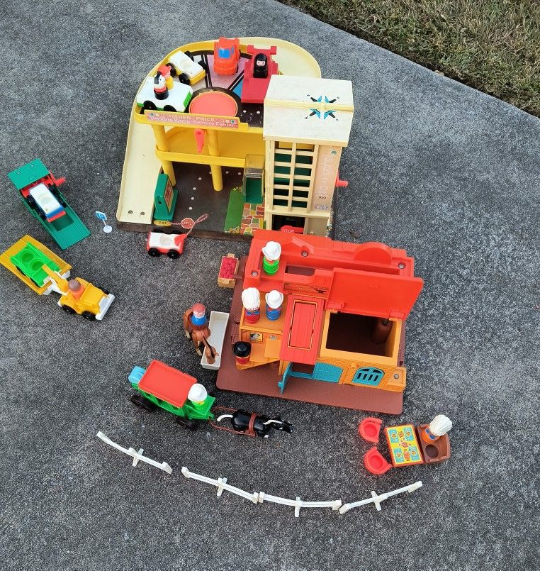Vintage Fisher Price Parking Garage AND Western Town, Pre-owned