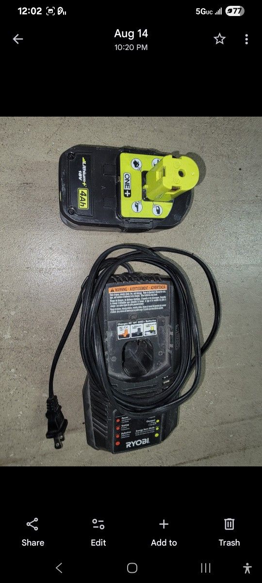 Ryobi Battery With Charger.