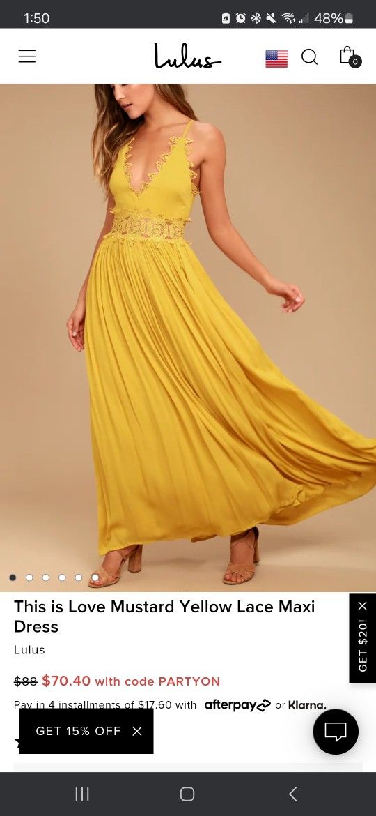 Lulu's Mustard Yellow Maxi Dress in Small