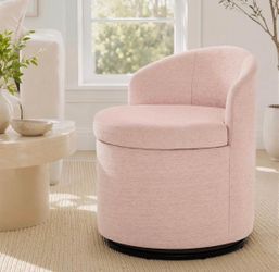 Pink fabric swivel and storage stool chair