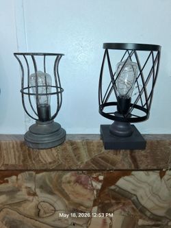Pair of Cordless LED Accent Lamps & Modern FUNEST Push-Top Utility Containers