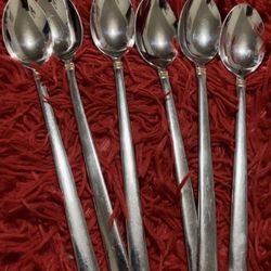 6 - Lenox ETERNAL GOLD Accent Glossy 18/8 Stainless Korea Flatware TEASPOONS
