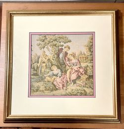 VINTAGE Stitched Embroidered Tapestry Wood Frame Victorian Style Finished
