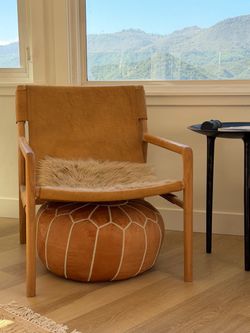 SAFFRON+POE Leather sling lounge chairs