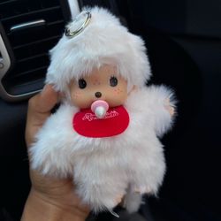 White Monchhichi Keychain 