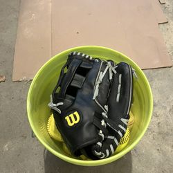 Bucket Of Softballs W/ Glove