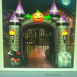 NEW Outdoor Inflatable Halloween Decorations. Lighted 12 Ft Tall Huge Haunted House Archway, Halloween Inflatables w/Built-in LED Lights for Patio