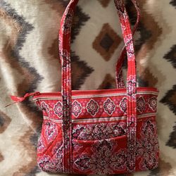 Vera Bradley Purse Frankly Scarlet Pattern Paisley Shoulder Bag Multi Pocket