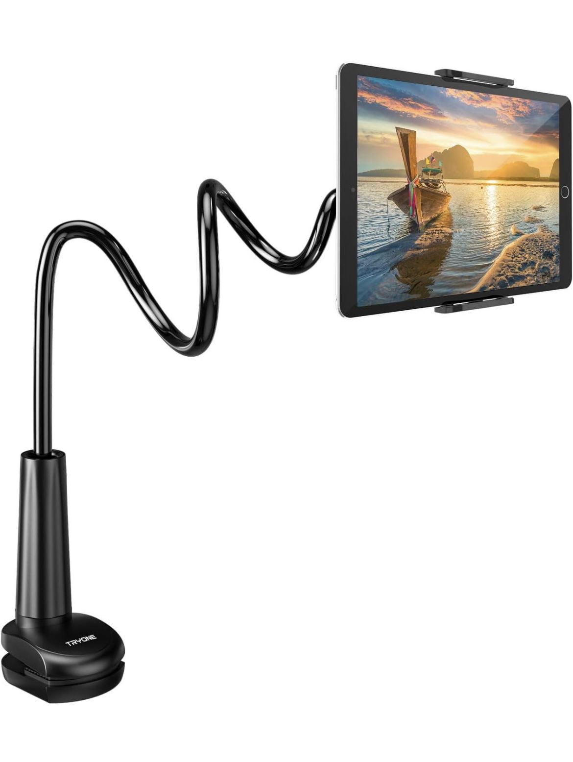 Tryone Gooseneck Tablet Holder Stand for Bed Adjustable Flexible Arm Tablets Mount Clamp on Table Compatible with iPad Air Mini | Galaxy Tabs | Kindle