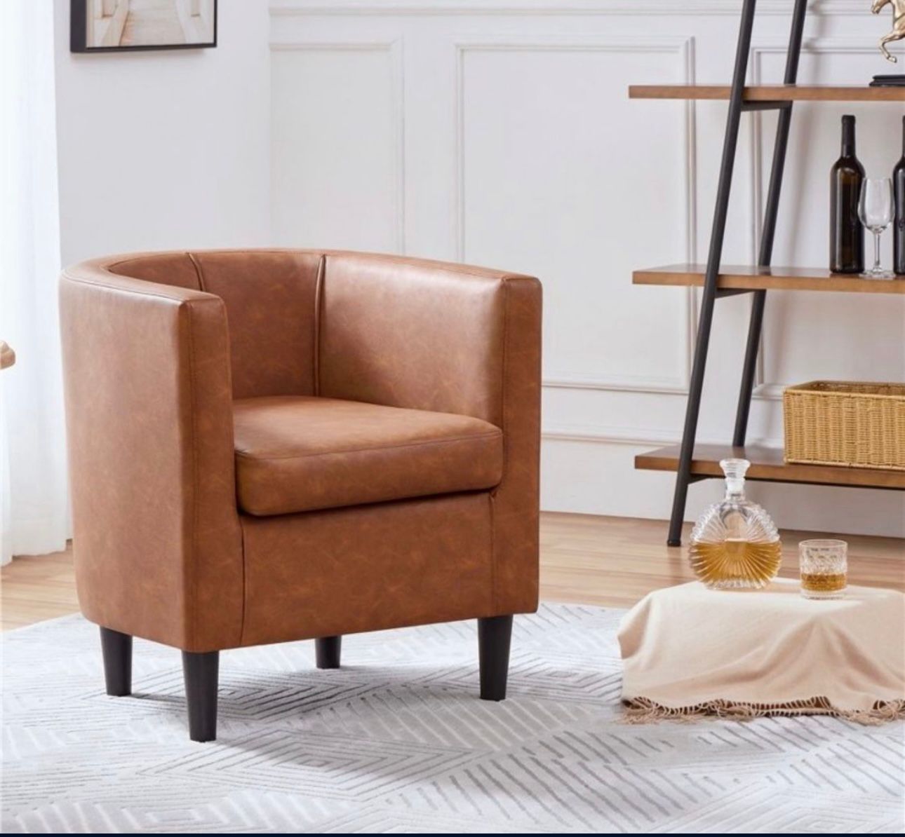 Accent Chair, Faux Leather, Modern Comfortable Armchairs, Upholstered Chair for Living Room, Bedroom, Waiting Room, Brown $145 Brand New In Box