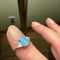 Black Opal / Diamond 925 Silver Ring