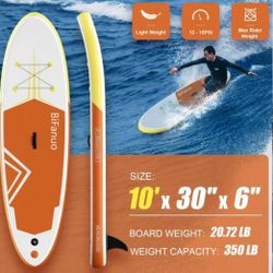 Bifanuo 10' Inflatable Stand Up Paddle Board With Accessories & Backpack - Paddle Boards For Adults, Non-Slip Deck, Wide Stance, Bottom Fin, Double Ac