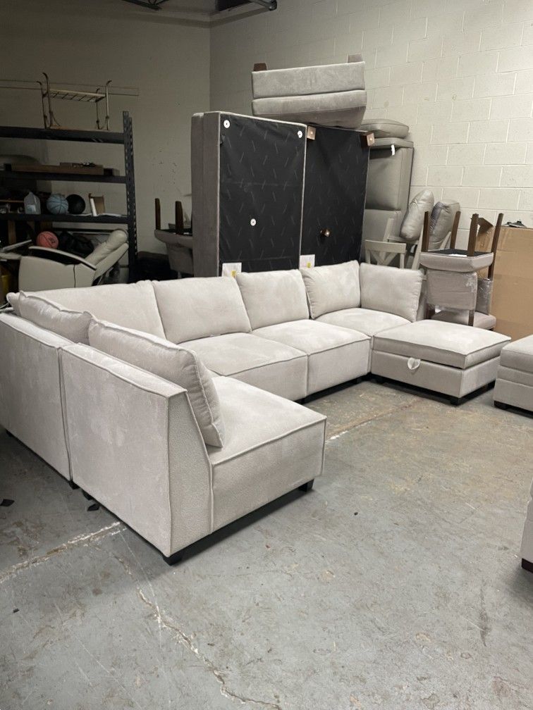 Fabric Modular Sectional with Storage Ottoman