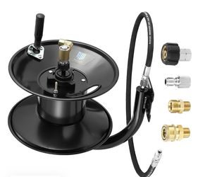 M MINGLE Pressure Washer Hose Reel 150ft  3/8" NPT to M22 14mm Adapter, Power Wash Whip Hose 4000 PSI