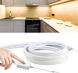 9.84 Ft LED Flex Strip Light, Waterproof IP65, USB Powered with Touch Control, Warm White, Cuttable Flexible Silicone Neon Rope Light for Bedroom, Par