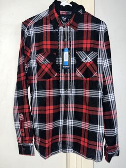 Monument plaid long sleeve button up w/ hood - medium w/tags
