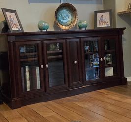 Dark Cherry Wood Console Cabinet / Media Storage Cabinet