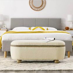 Oval Bedroom Storage Bench with Soft Decorative Fabric, Suitable for Entrance Benches, and Bed Ends (F-6