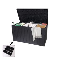260 Gallon Resin Outdoor Deck Box Waterproof, Extra Large Patio Storage Box with Lockable Storage Containers for Patio Furniture Cushions, Pool Access