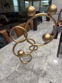 Gold Metal Abstract Sculpture with Marble Base