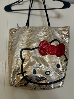 Hello Kitty Metallic Gold Tote Bag Red Sequin Bow Y2K Sanrio