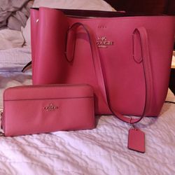 Coach watermelon Tote With Matching Wristlet 