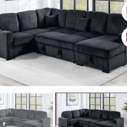 $649-4Piece Convertible Sectional  Sleeper Sofa ,Chaise Storage ,Sofa Storage & USB Ports 98” x 103” x 61” x36”H