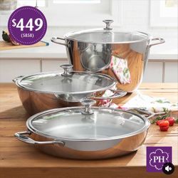 Set de 3-piezas olla de 16-qt y Caserolas de 8-qt y 14”