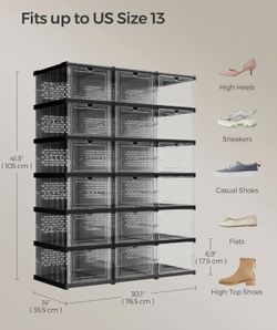 SONGMICS Foldable Shoe Boxes Stackable Shoe Storage Organizer Set of 3 - Black