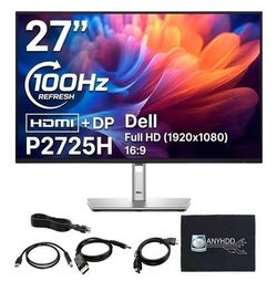 100% Authentic Brand New in box Dell P2725H 27" Full HD 1920 x 1080 Monitor, DisplayPort+ HDMI Cable