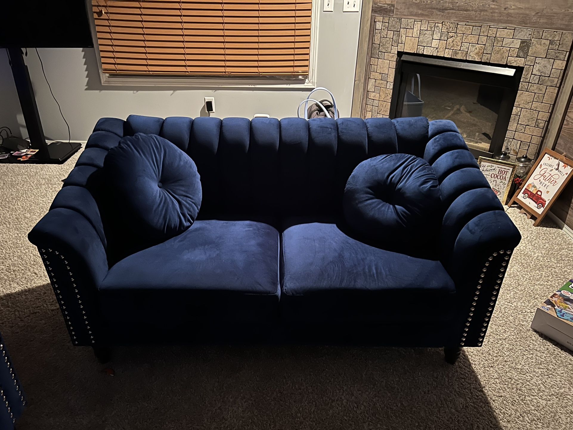 Royal Blue Suede Loveseat