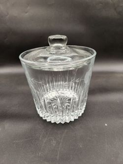 Vintage Princess house Heritage Glass Crystal ice bucket w/ Lid liquor 5.5 x 6 inches flower etching