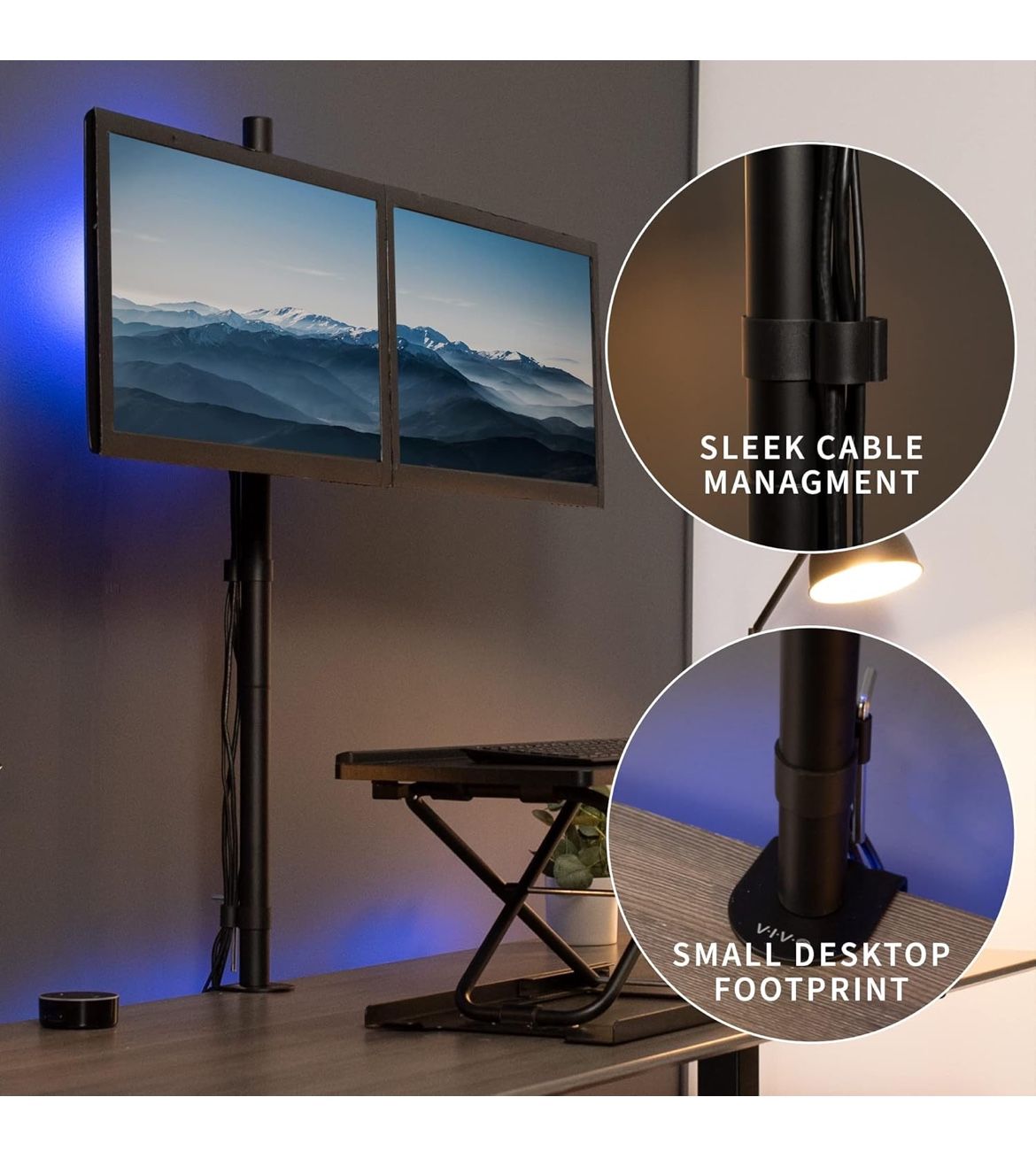 Brand New VIVO Dual Monitor Stand Up Desk Mount Extra Tall 39 inch Pole, Fully Adjustable Stand for up to 27 inch Screens, Black, STAND-V012