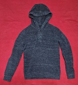 Banana Republic Factory Textured Hoodie Sweater in a grayish black spacedye or heathered knit with a quarter-zip placket and attached hood, small