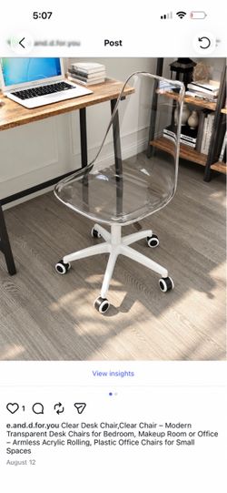 Clear Desk Chair,Clear Chair - Modern Transparent Desk Chairs for Bedroom, Makeup Room or O, (A) - Armless Acrylic Rolling, Plastic Office Chairs for