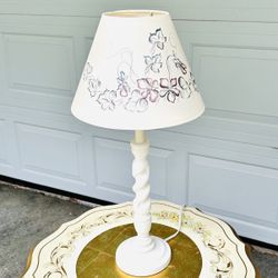 Wooden Table Lamp w/ Hand-painted Shade