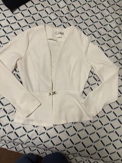 White Peplum Blazer with Gold Clasp