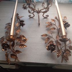 
3 Gilted Gold,2 Wall Mount Single Armed Candle Holders & 2 Arm Table Top Italy.

Normal wear and tear. Nick's,dents and scratches MAY be seen.  Clean