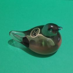 Crystal Glass Bird Figurine Ambar Body Blue Head Made in Hungary .