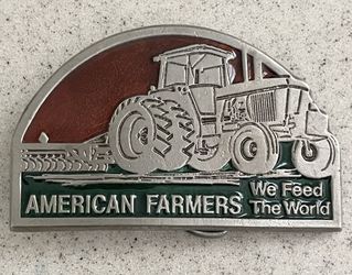 American Farmer We Feed The World Tractor & Disc Harrow Belt Buckle Case IH 3.5"