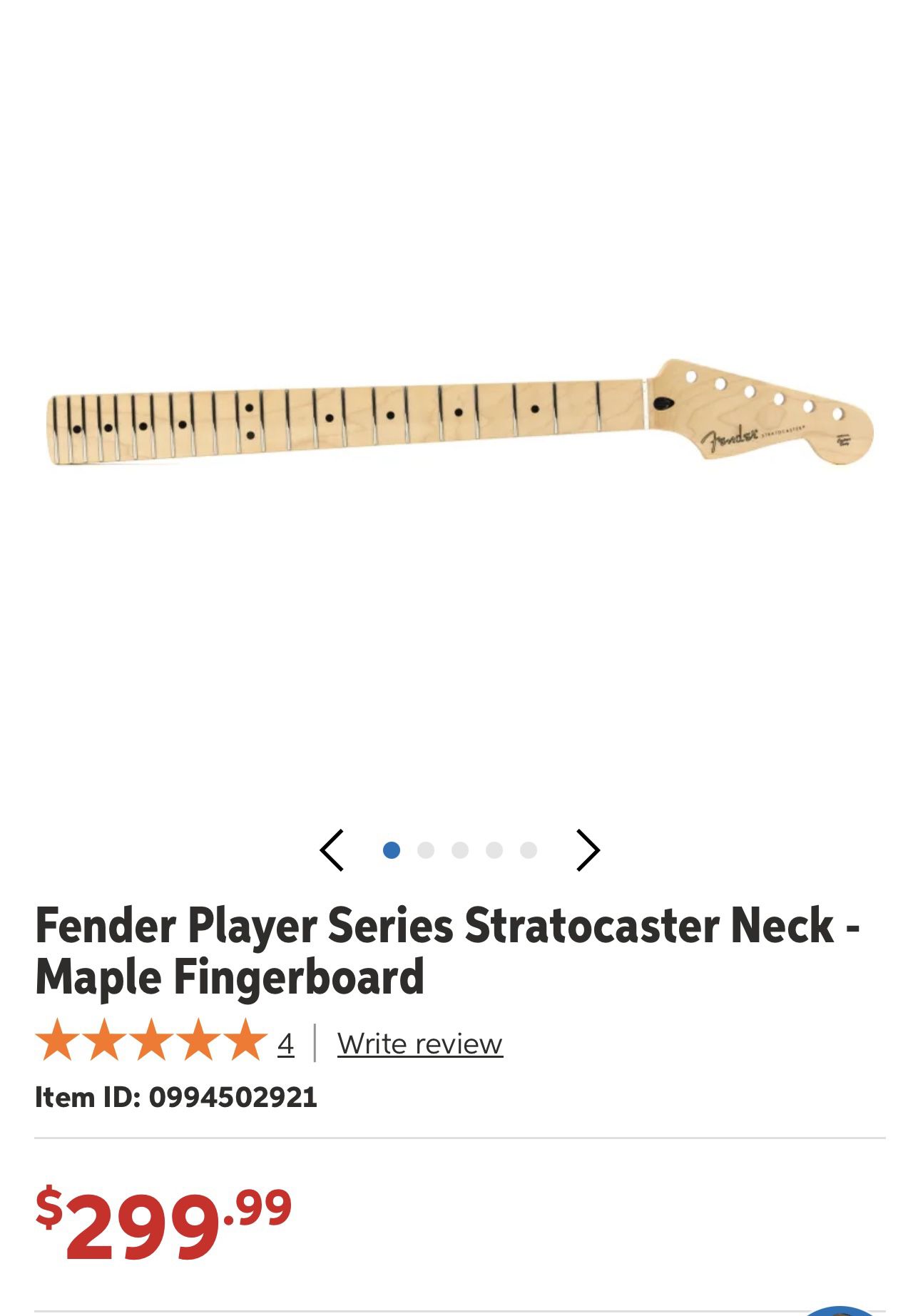 Fender Player Series Stratocaster Neck, Modern C, 22 Medium Jumbo Frets, Maple Fingerboard Right Standard Maple