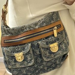 Authentic Louis Vuitton Monogram Denim Baggy PM Shoulder Bag.