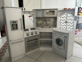 White Kids Kitchen with pots & pans etc