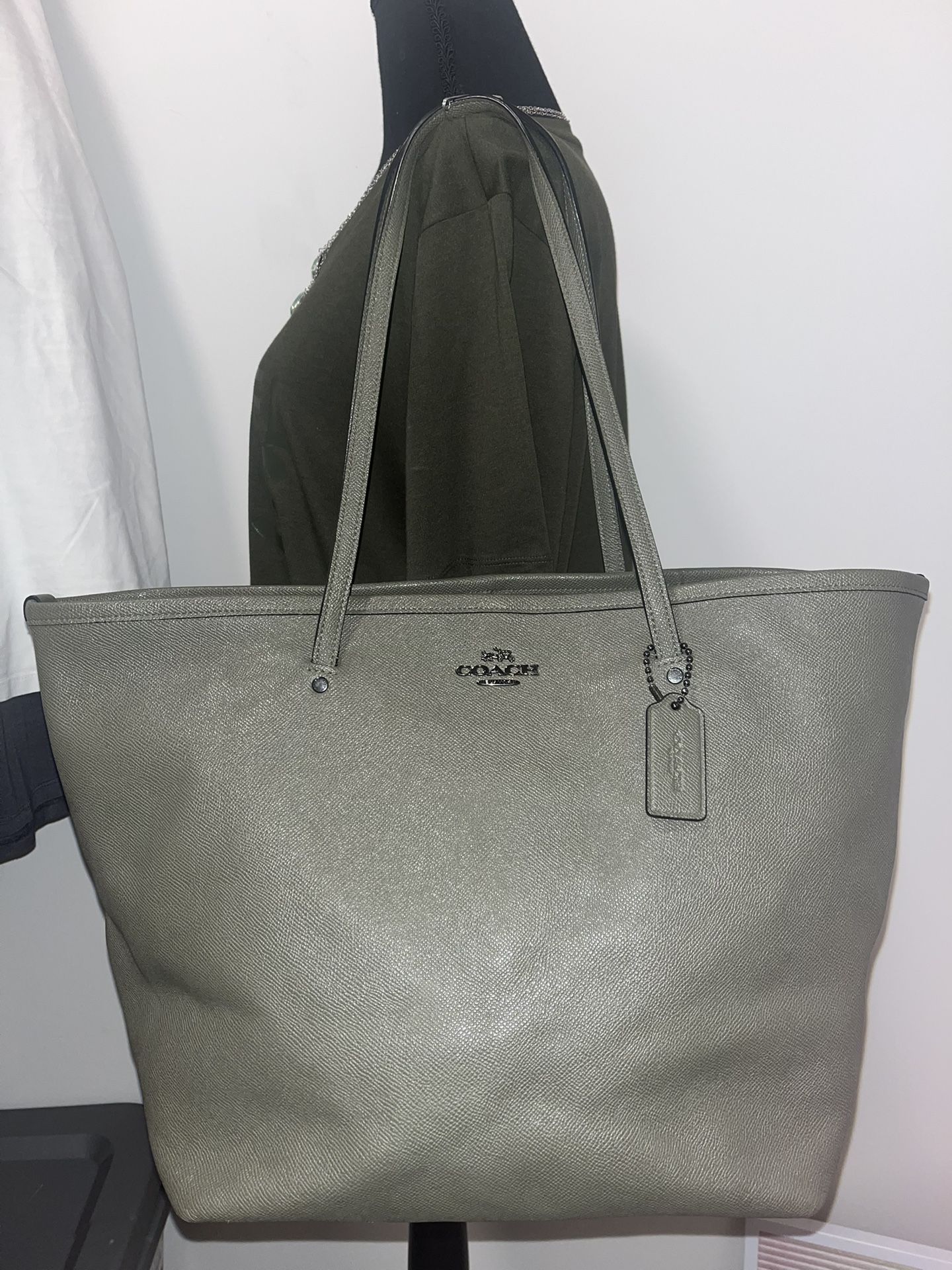 Coach Zip Top Tote In Olive Green