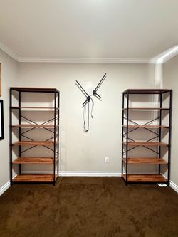 Set of 2 Industrial Wood & Metal Bookshelves