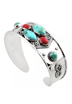 Turquoise and Coral cuff size 7